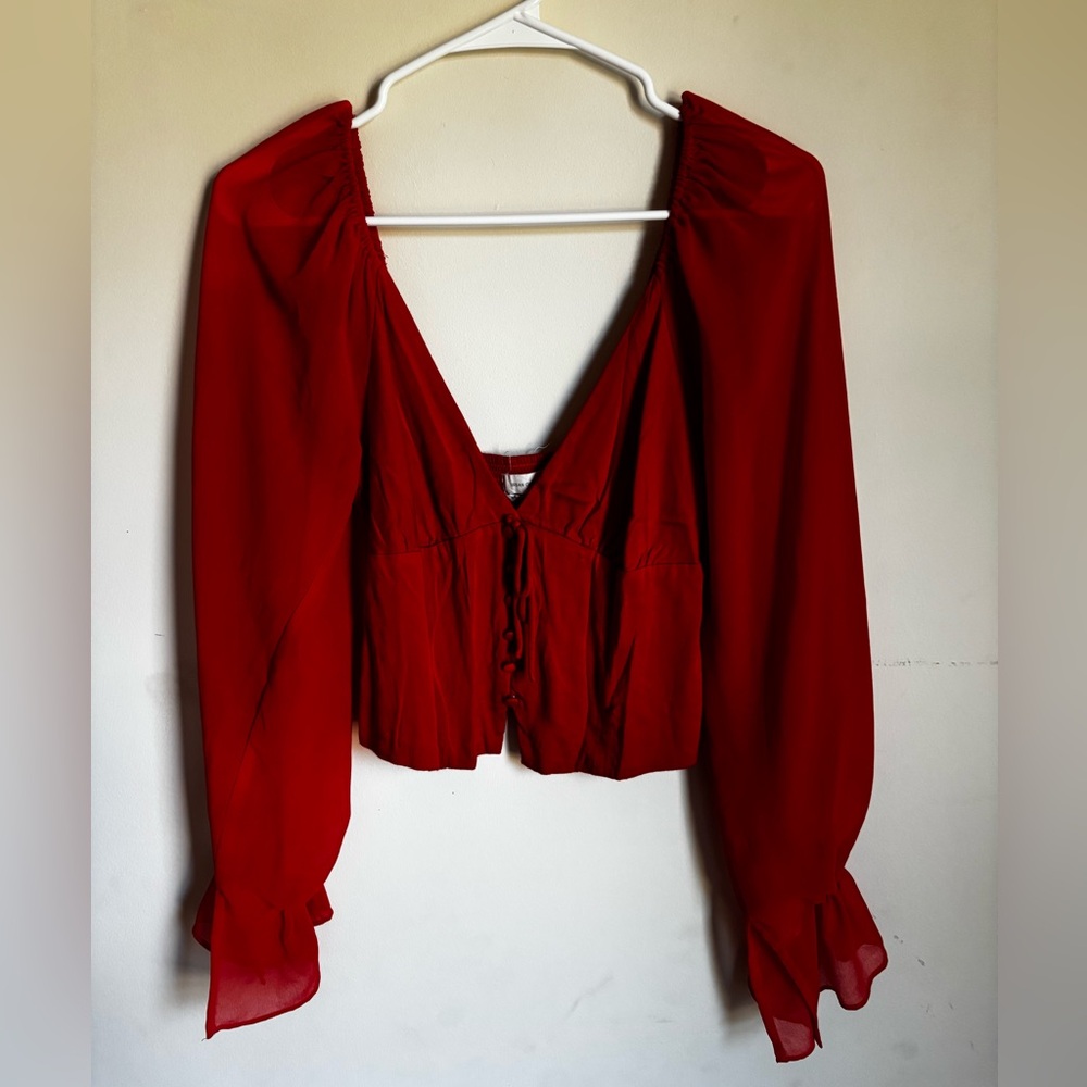 Urban Outfitters Red Ruffled Crop Blouse